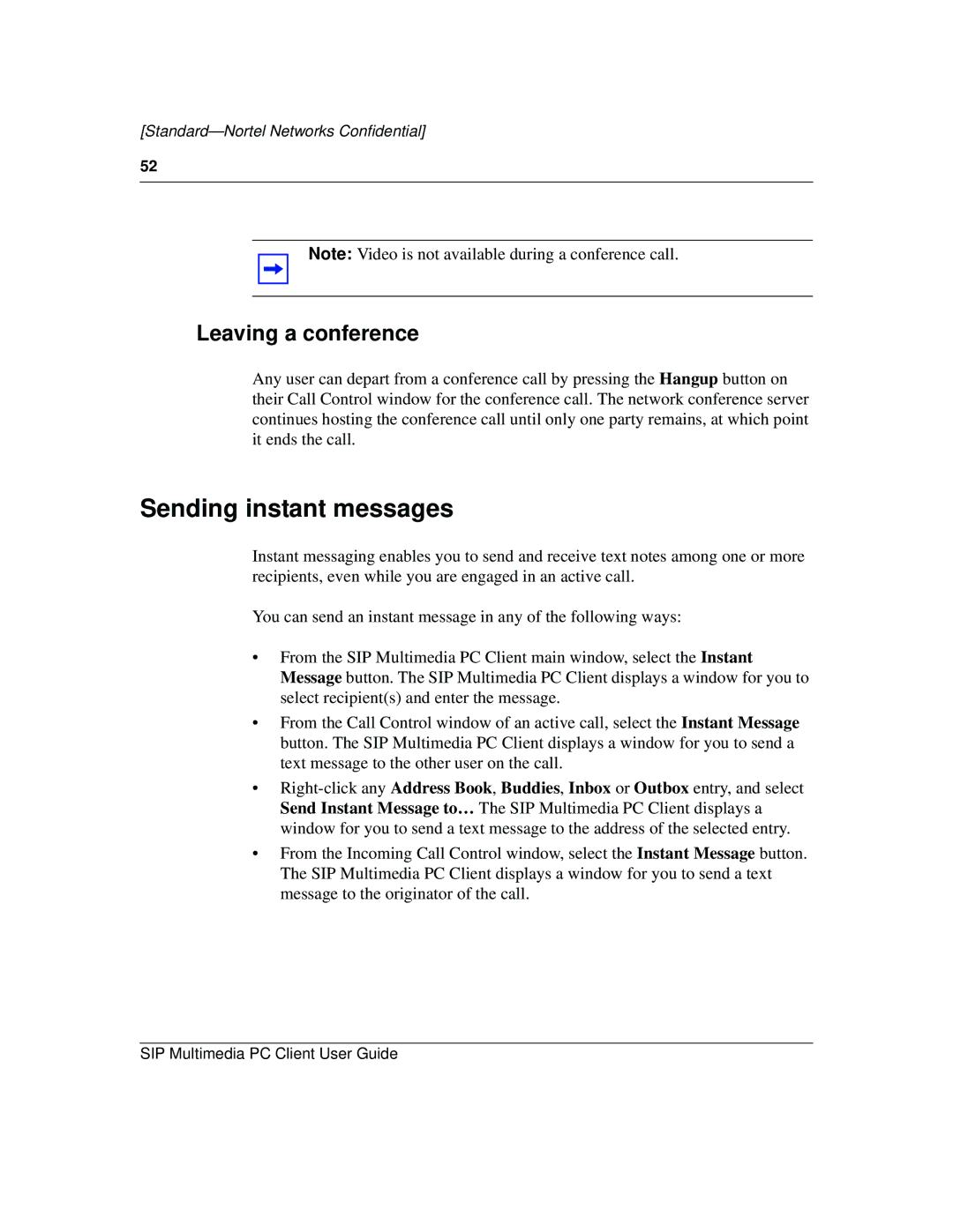 Nortel Networks NN10041-112 manual Sending instant messages, Leaving a conference 