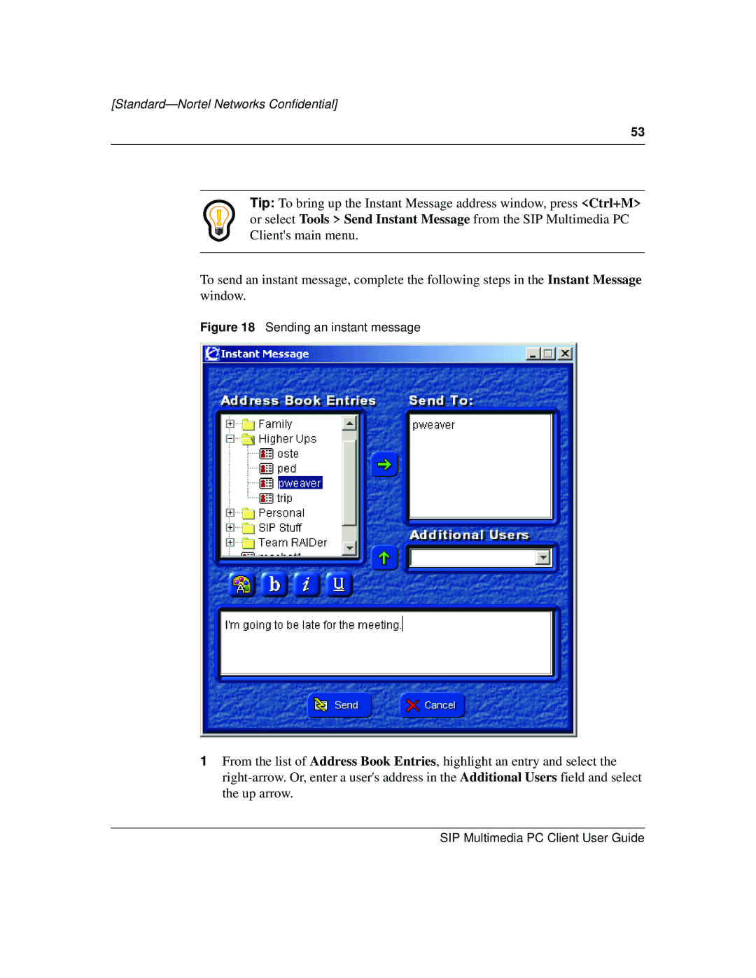 Nortel Networks NN10041-112 manual Sending an instant message 