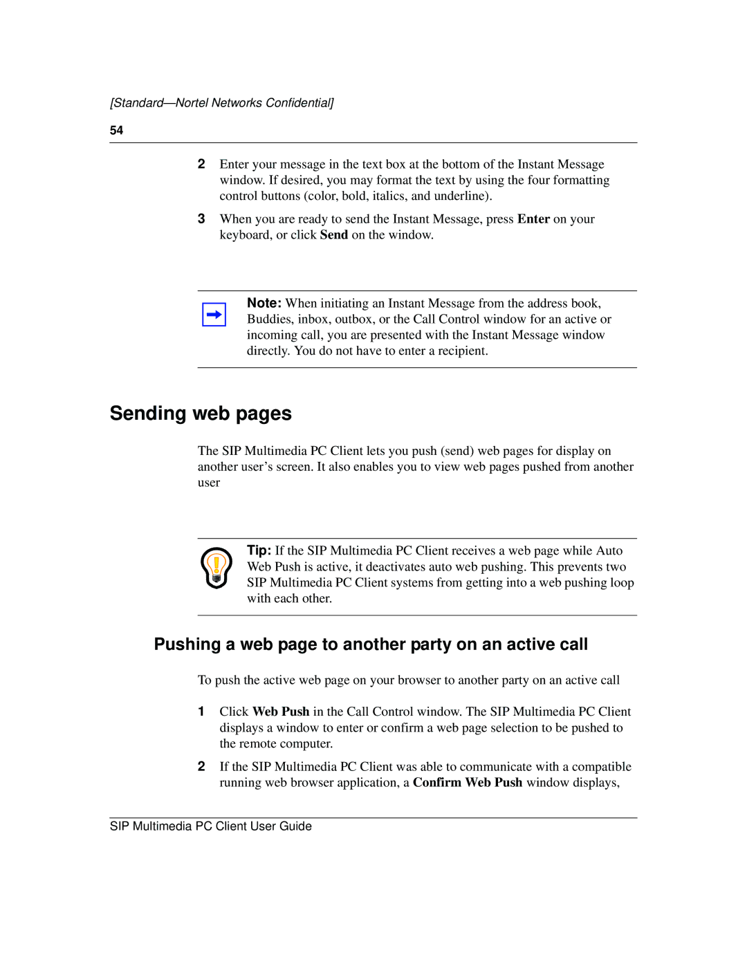 Nortel Networks NN10041-112 manual Sending web pages, Pushing a web page to another party on an active call 