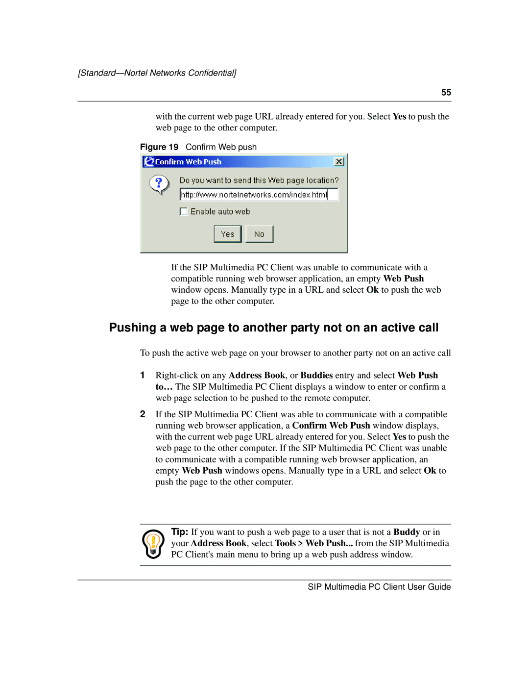 Nortel Networks NN10041-112 manual Pushing a web page to another party not on an active call, Confirm Web push 