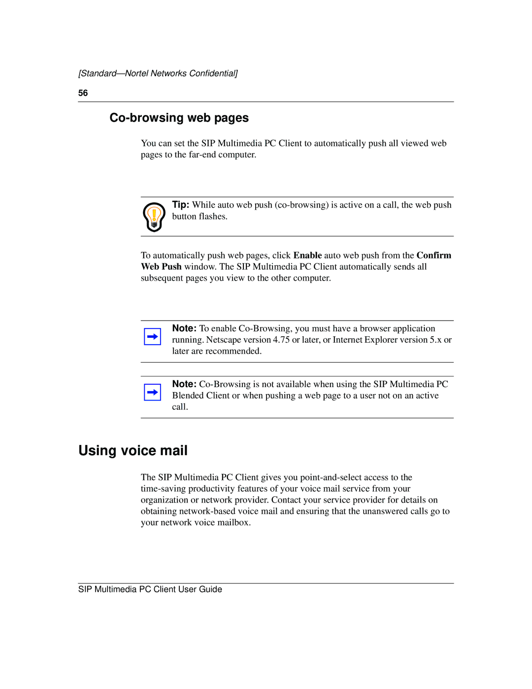 Nortel Networks NN10041-112 manual Using voice mail, Co-browsing web pages 