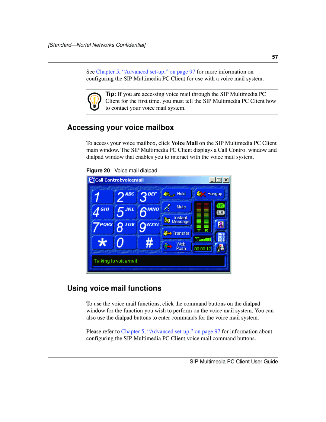 Nortel Networks NN10041-112 manual Accessing your voice mailbox, Using voice mail functions 