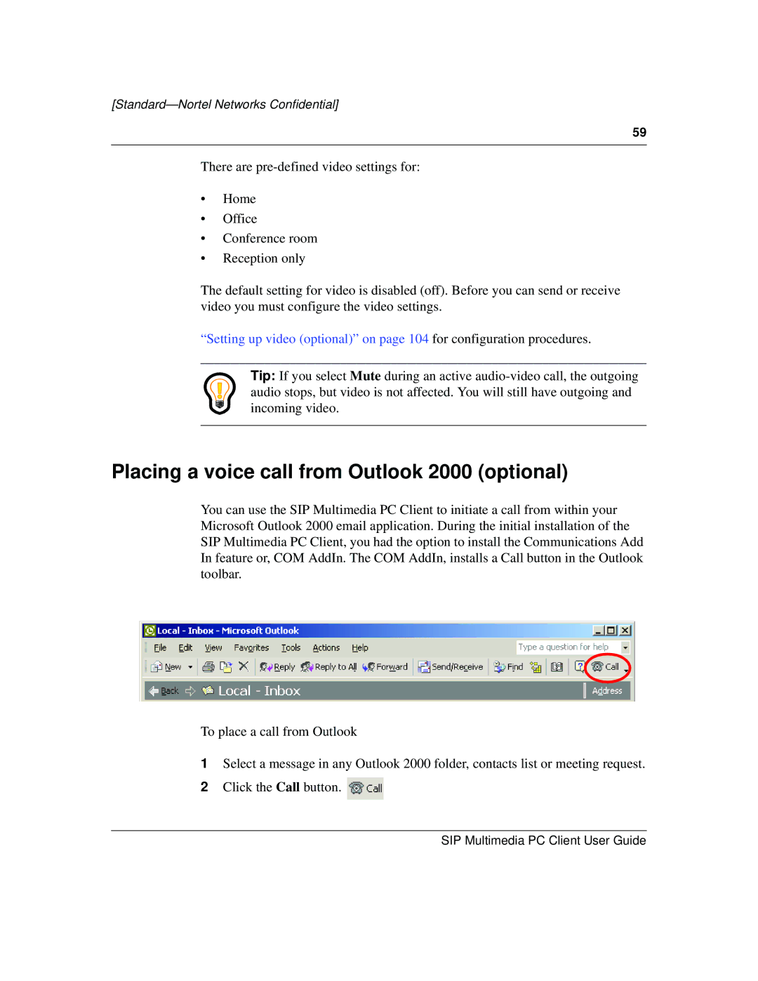 Nortel Networks NN10041-112 manual Placing a voice call from Outlook 2000 optional 