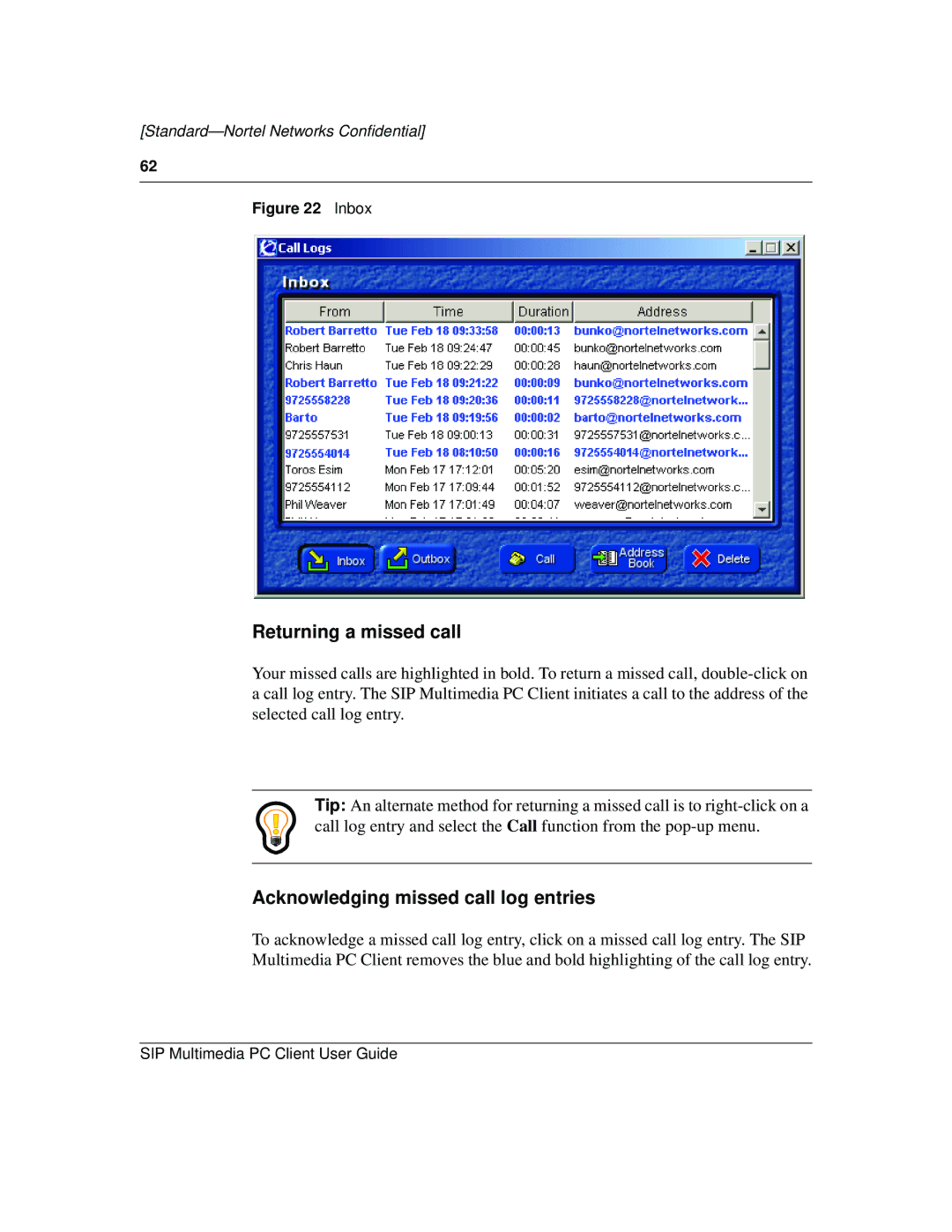 Nortel Networks NN10041-112 manual Returning a missed call 