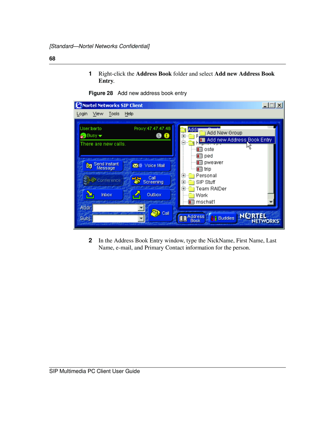 Nortel Networks NN10041-112 manual Add new address book entry 