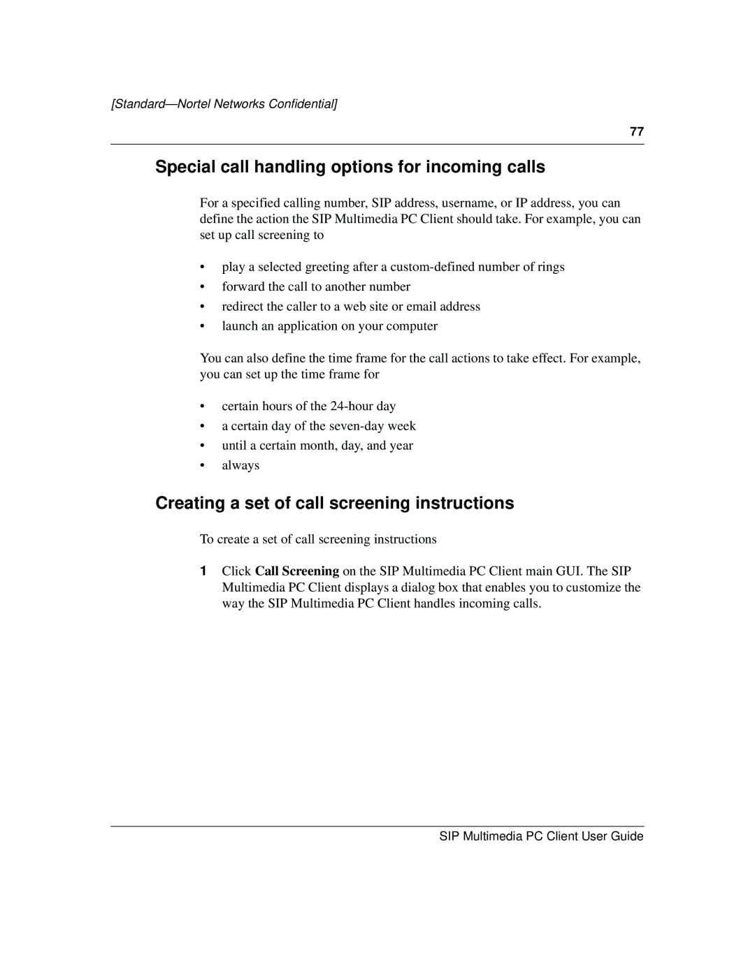 Nortel Networks NN10041-112 manual Special call handling options for incoming calls 