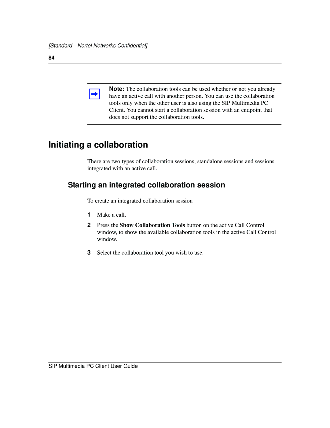 Nortel Networks NN10041-112 manual Initiating a collaboration, Starting an integrated collaboration session 