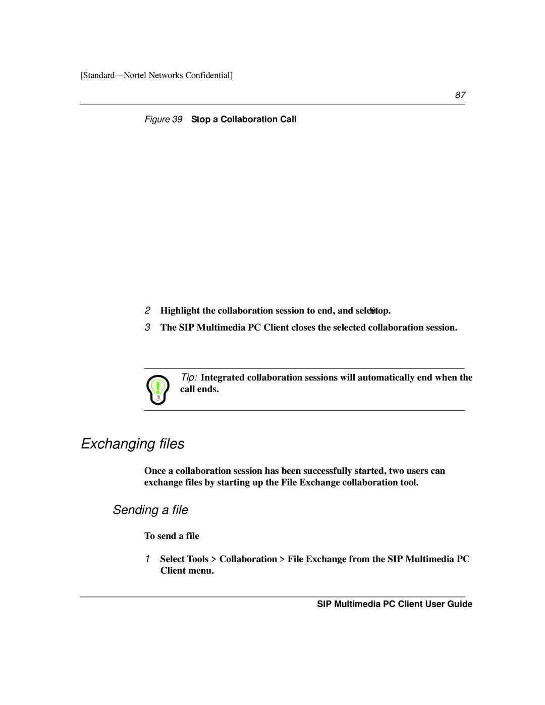 Nortel Networks NN10041-112 manual Exchanging files, Sending a file 