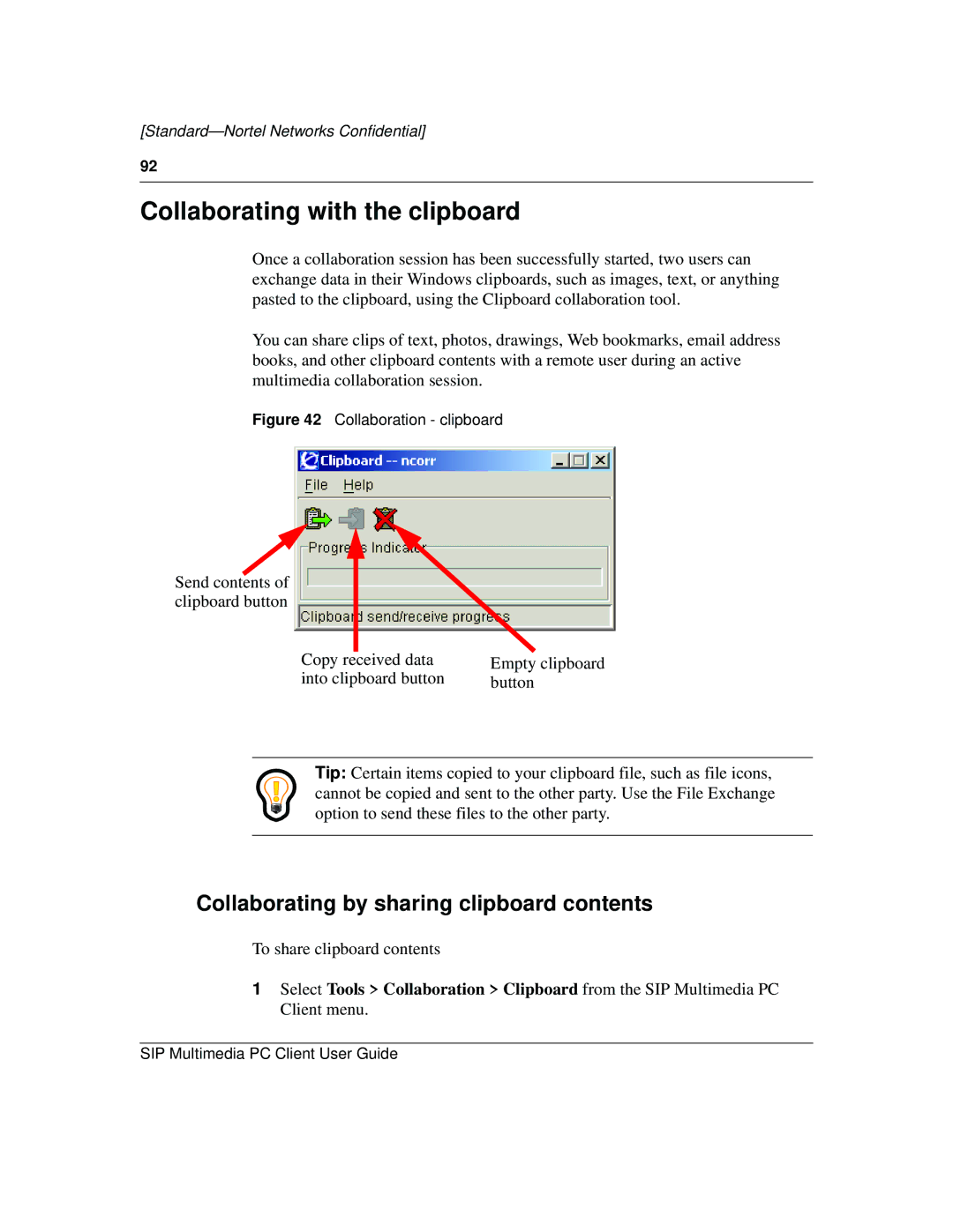 Nortel Networks NN10041-112 manual Collaborating with the clipboard, Collaborating by sharing clipboard contents 