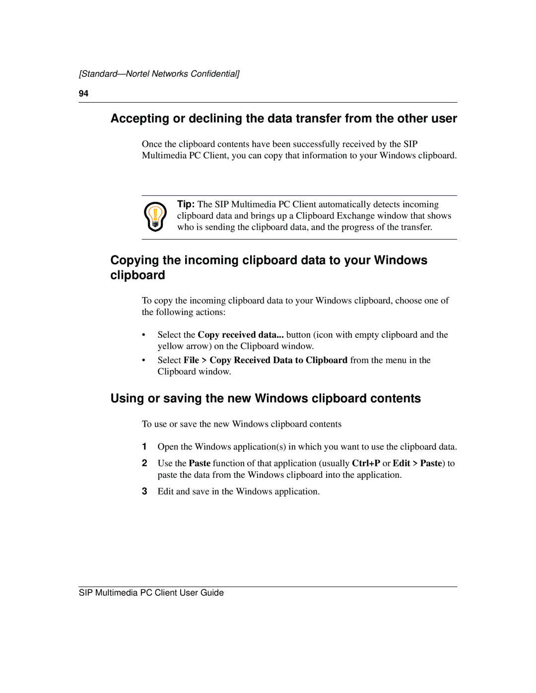 Nortel Networks NN10041-112 manual Accepting or declining the data transfer from the other user 