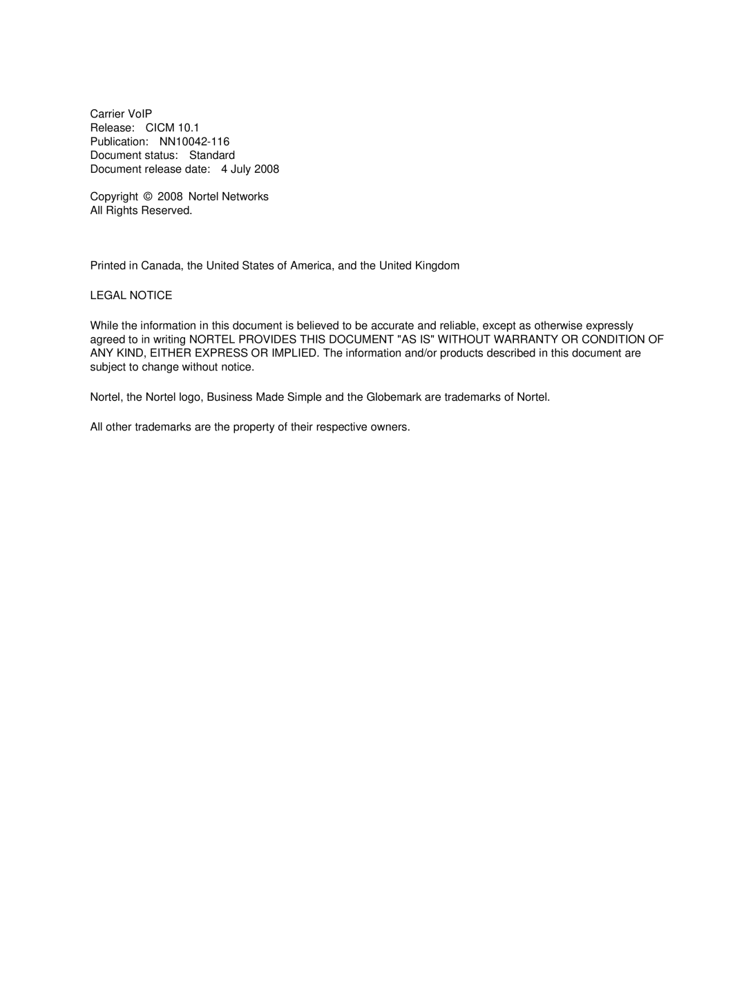 Nortel Networks NN10042-116 manual Legal Notice 