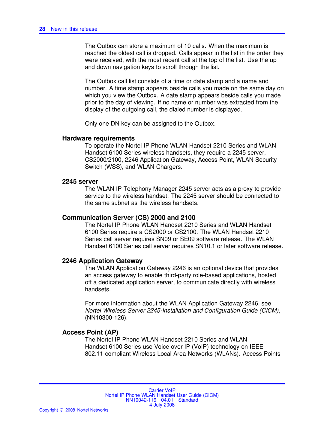 Nortel Networks NN10042-116 Hardware requirements, Communication Server CS 2000, Application Gateway, Access Point AP 