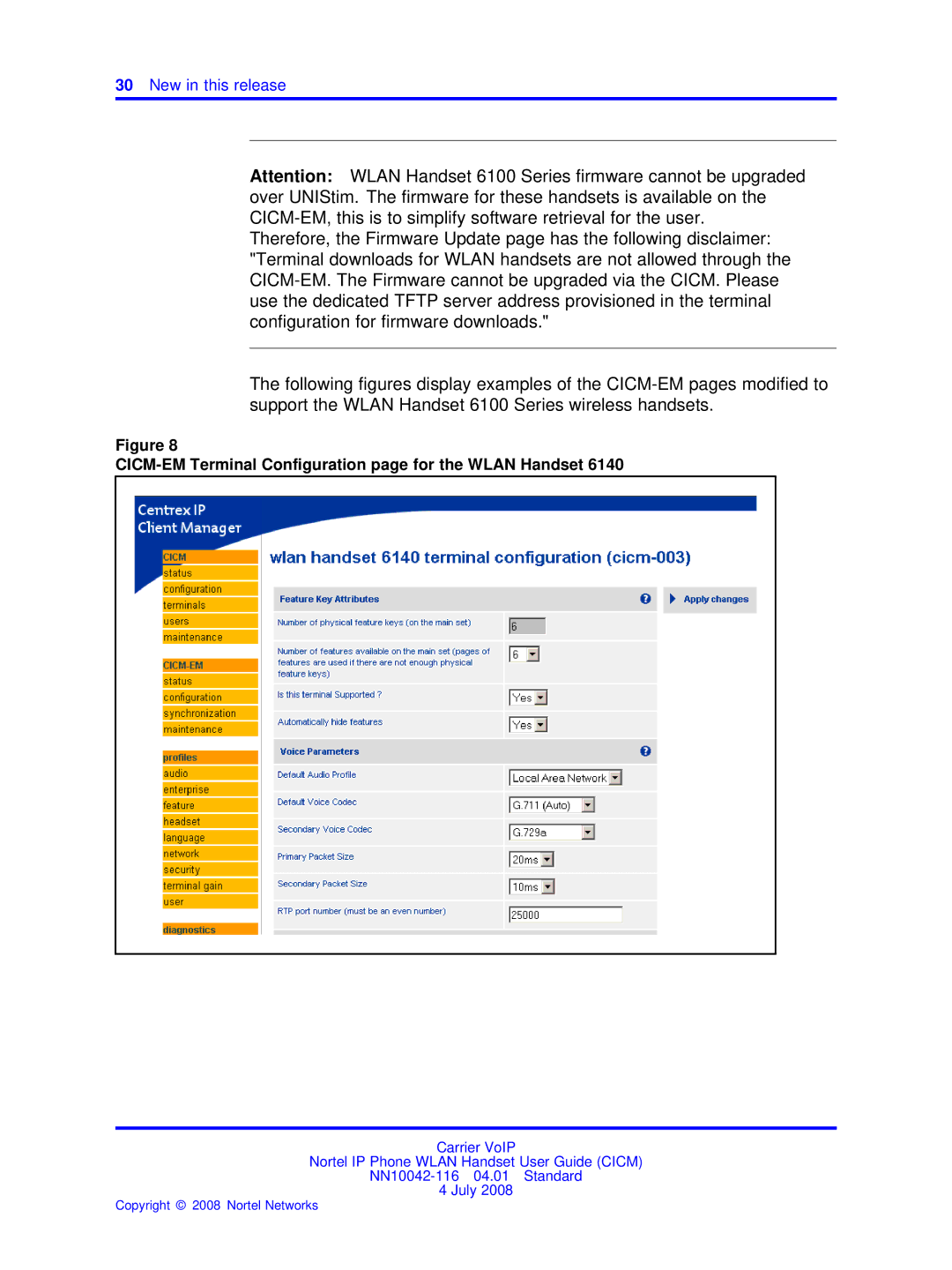 Nortel Networks NN10042-116 manual CICM-EM Terminal Configuration page for the Wlan Handset 