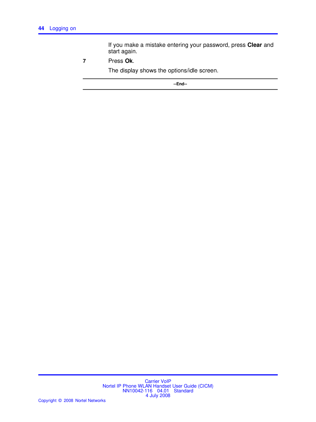 Nortel Networks NN10042-116 manual Logging on 