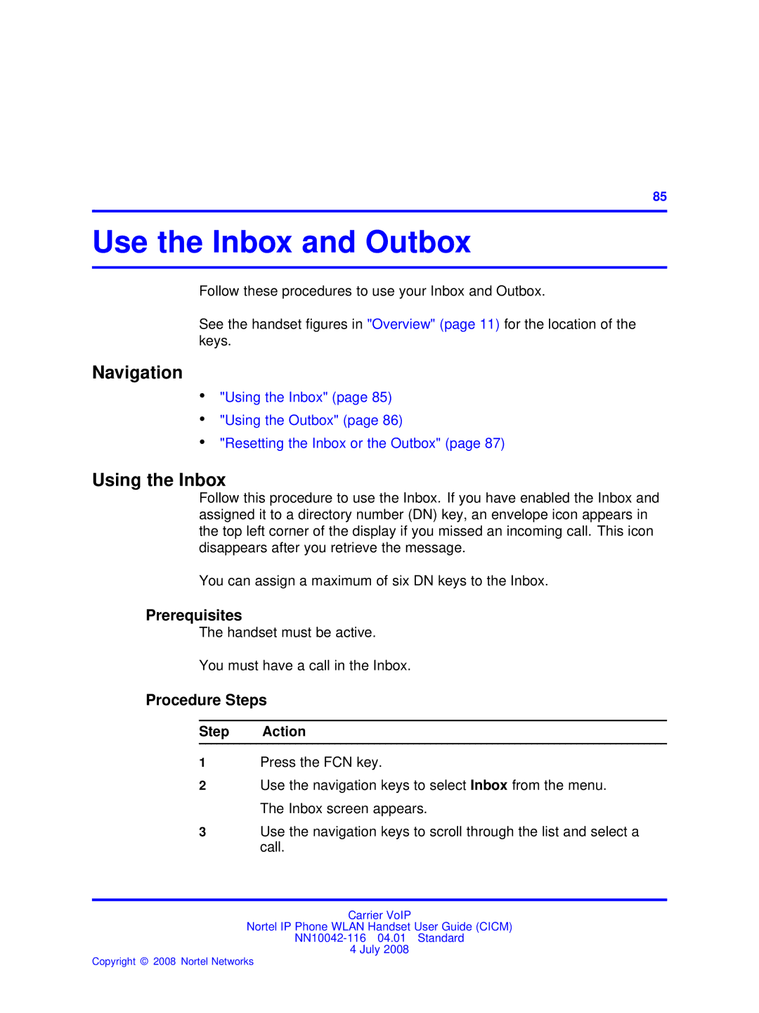 Nortel Networks NN10042-116 manual Use the Inbox and Outbox, Using the Inbox 