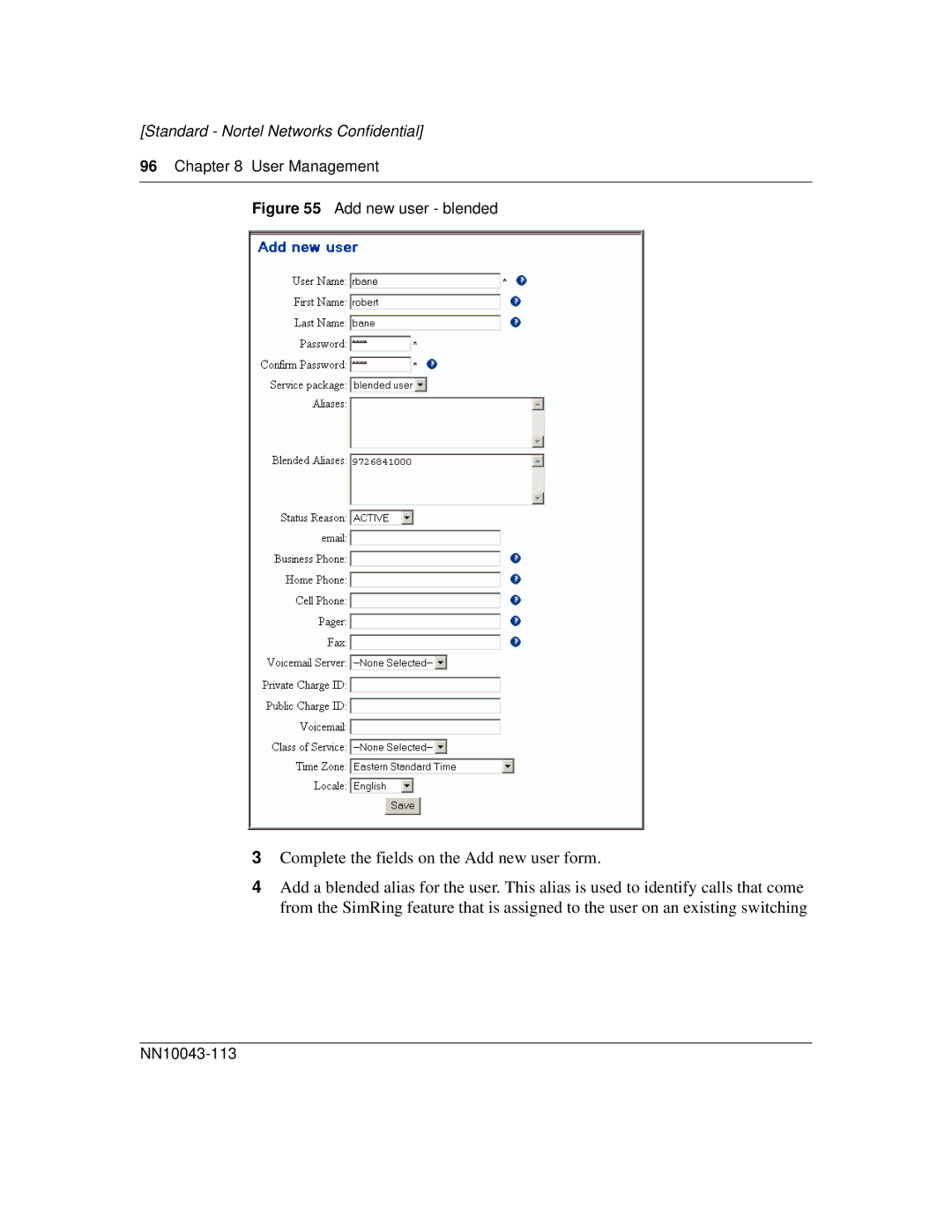 Nortel Networks NN10043-113 manual Add new user blended 