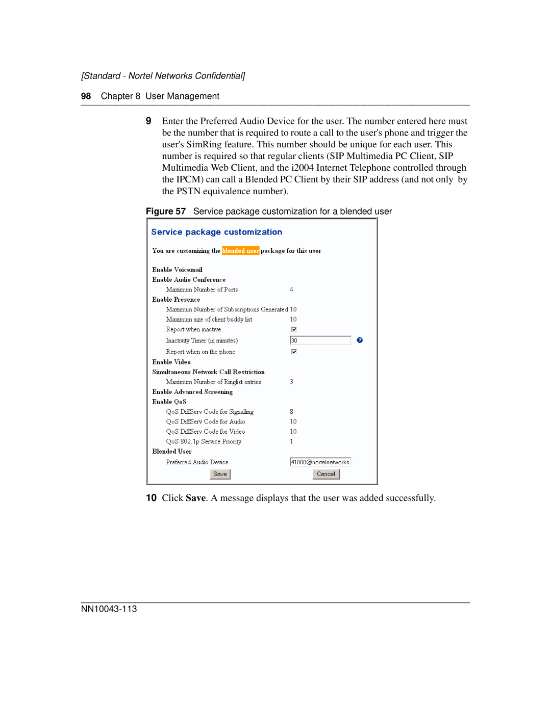 Nortel Networks NN10043-113 manual Service package customization for a blended user 