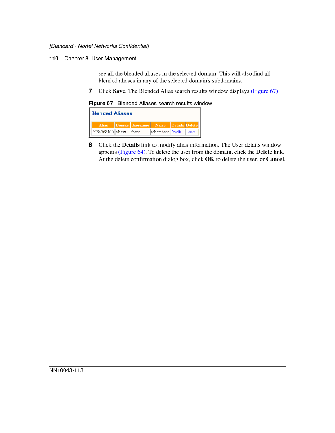 Nortel Networks NN10043-113 manual Blended Aliases search results window 