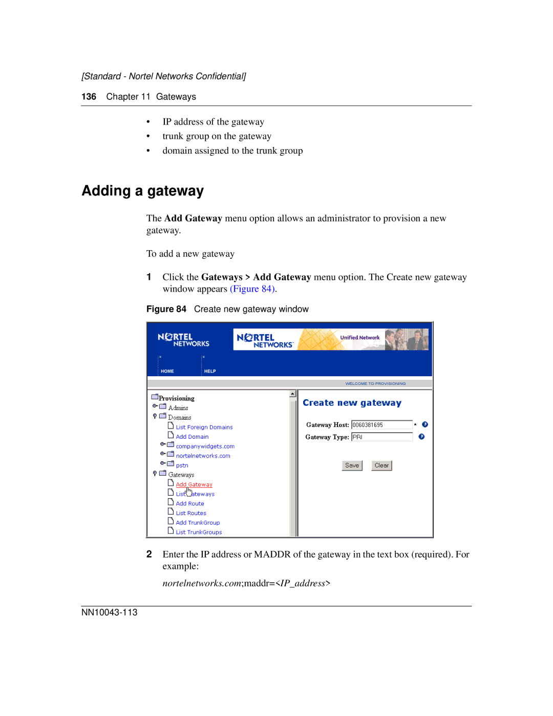 Nortel Networks NN10043-113 manual Adding a gateway, Gateways 