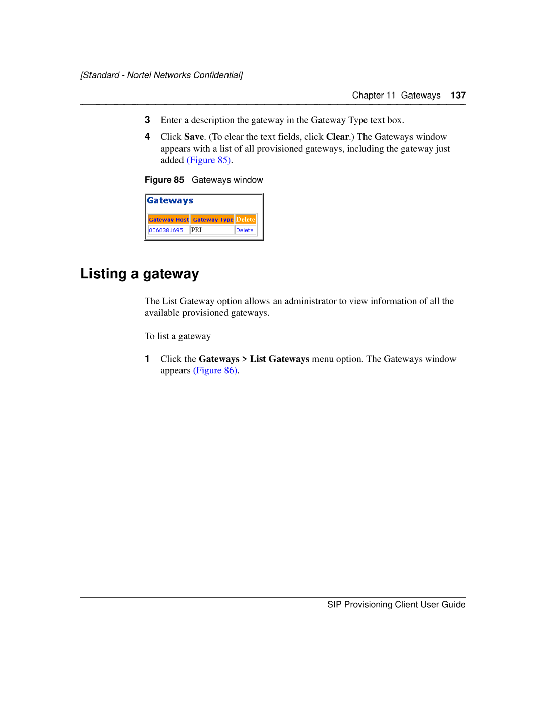 Nortel Networks NN10043-113 manual Listing a gateway, Gateways window 