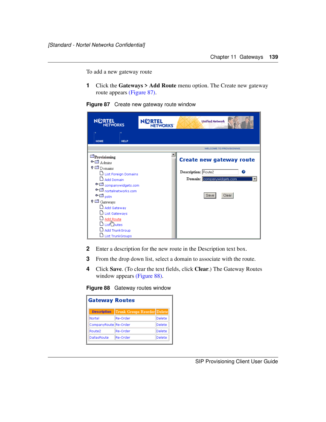 Nortel Networks NN10043-113 manual Create new gateway route window 