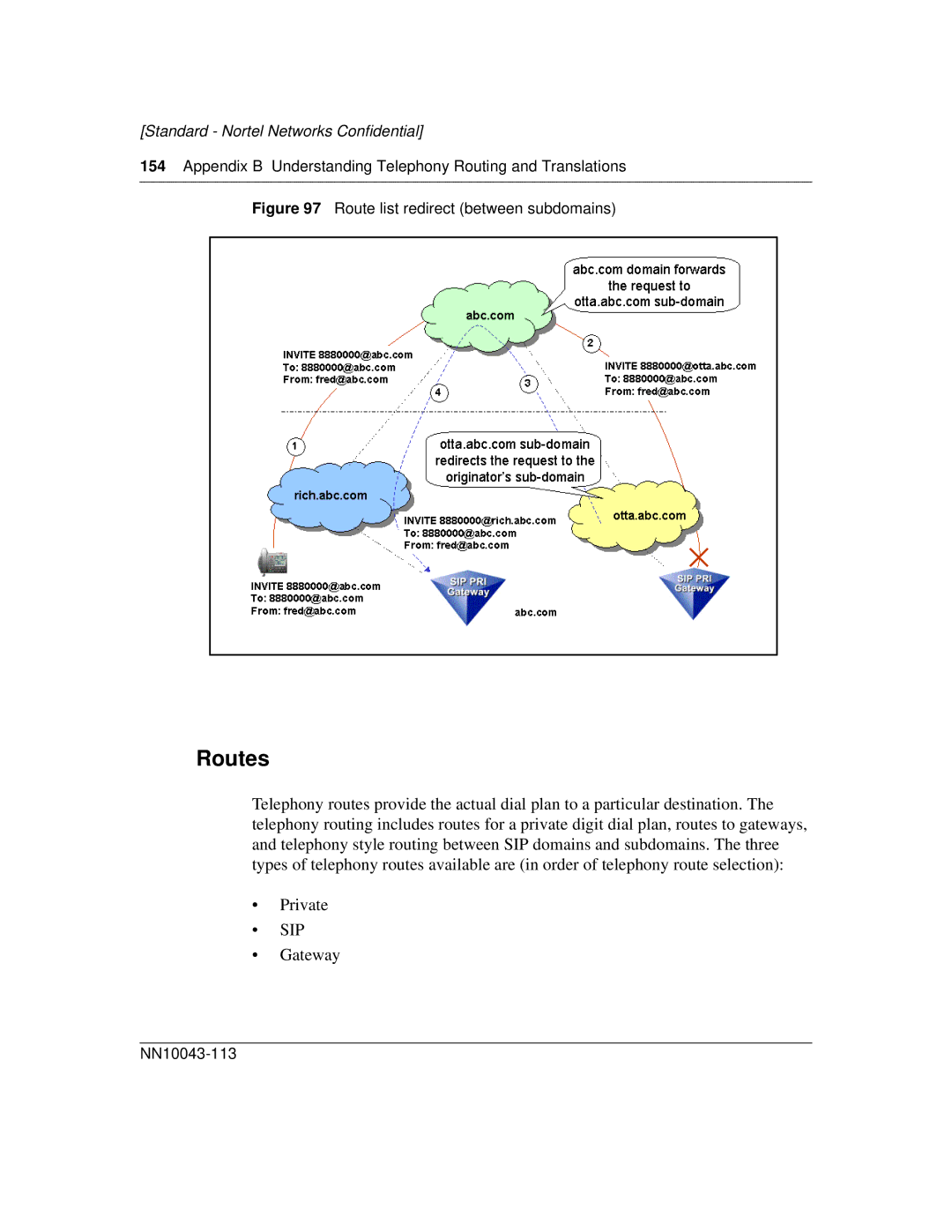 Nortel Networks NN10043-113 manual Routes, Route list redirect between subdomains 