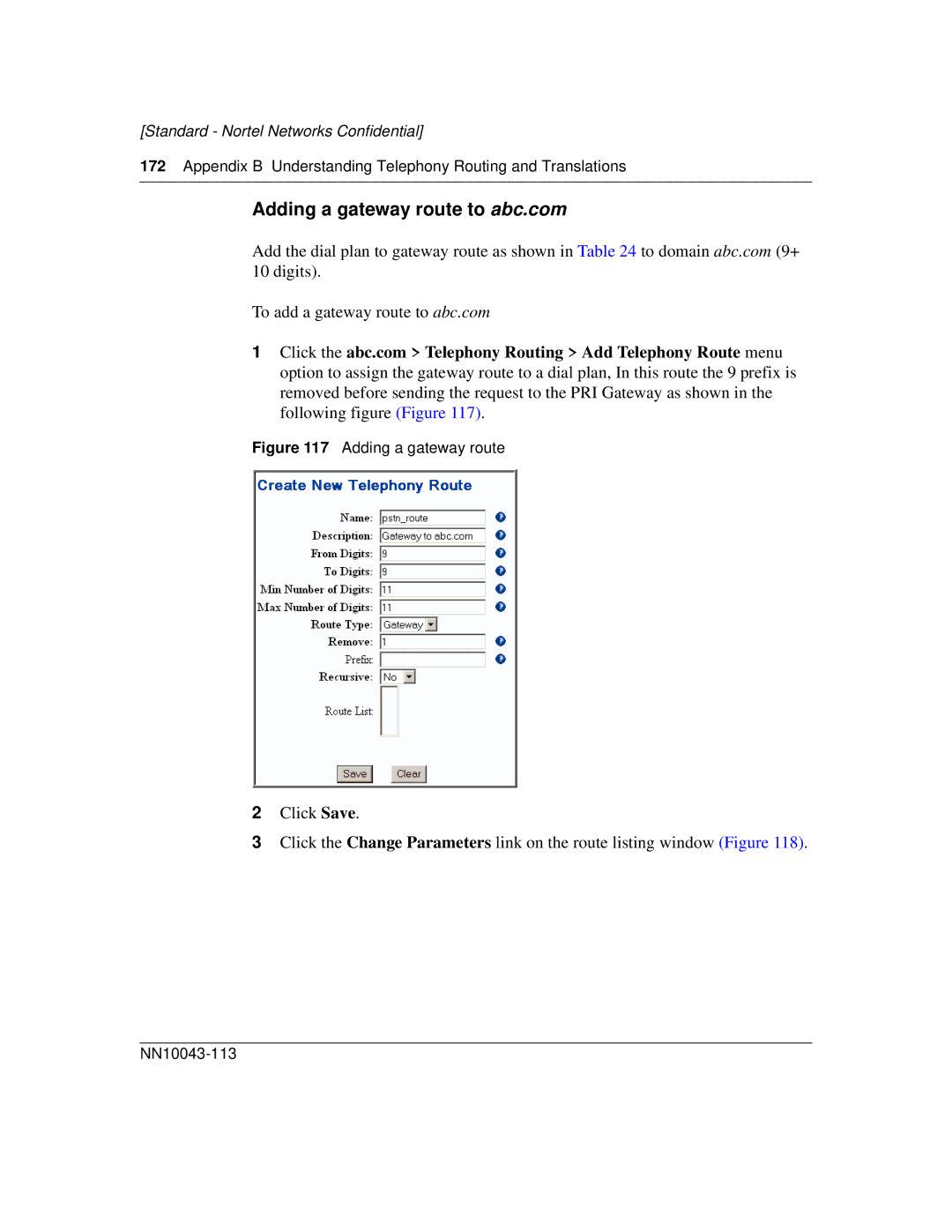 Nortel Networks NN10043-113 manual Adding a gateway route to abc.com 