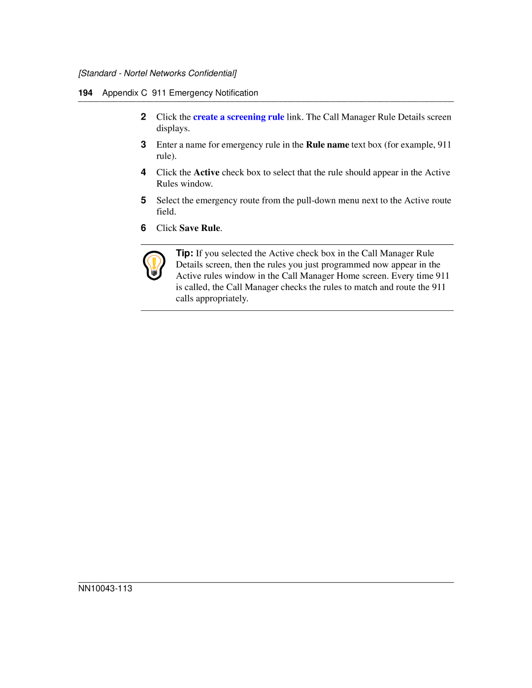 Nortel Networks NN10043-113 manual Click Save Rule 