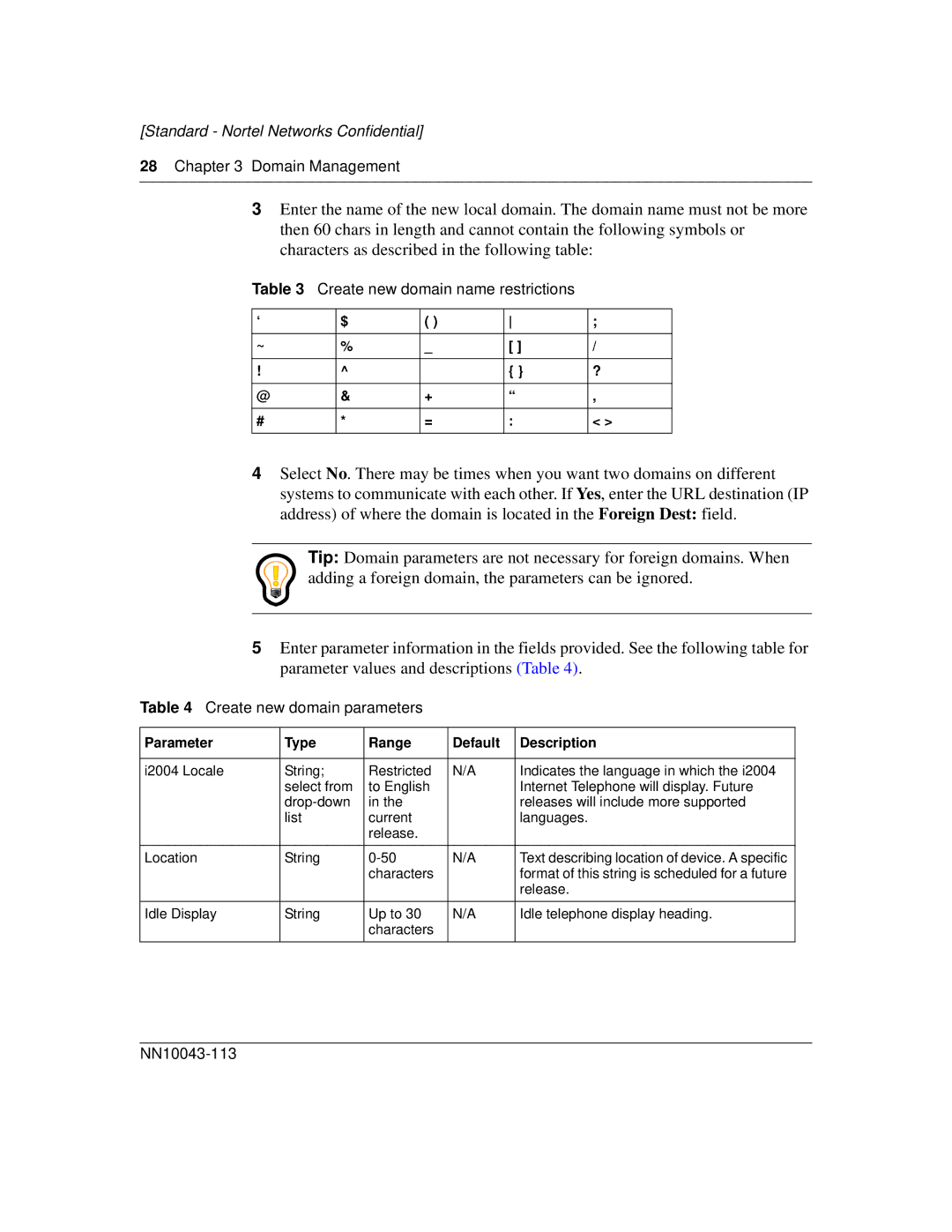 Nortel Networks NN10043-113 manual Create new domain name restrictions, Create new domain parameters 