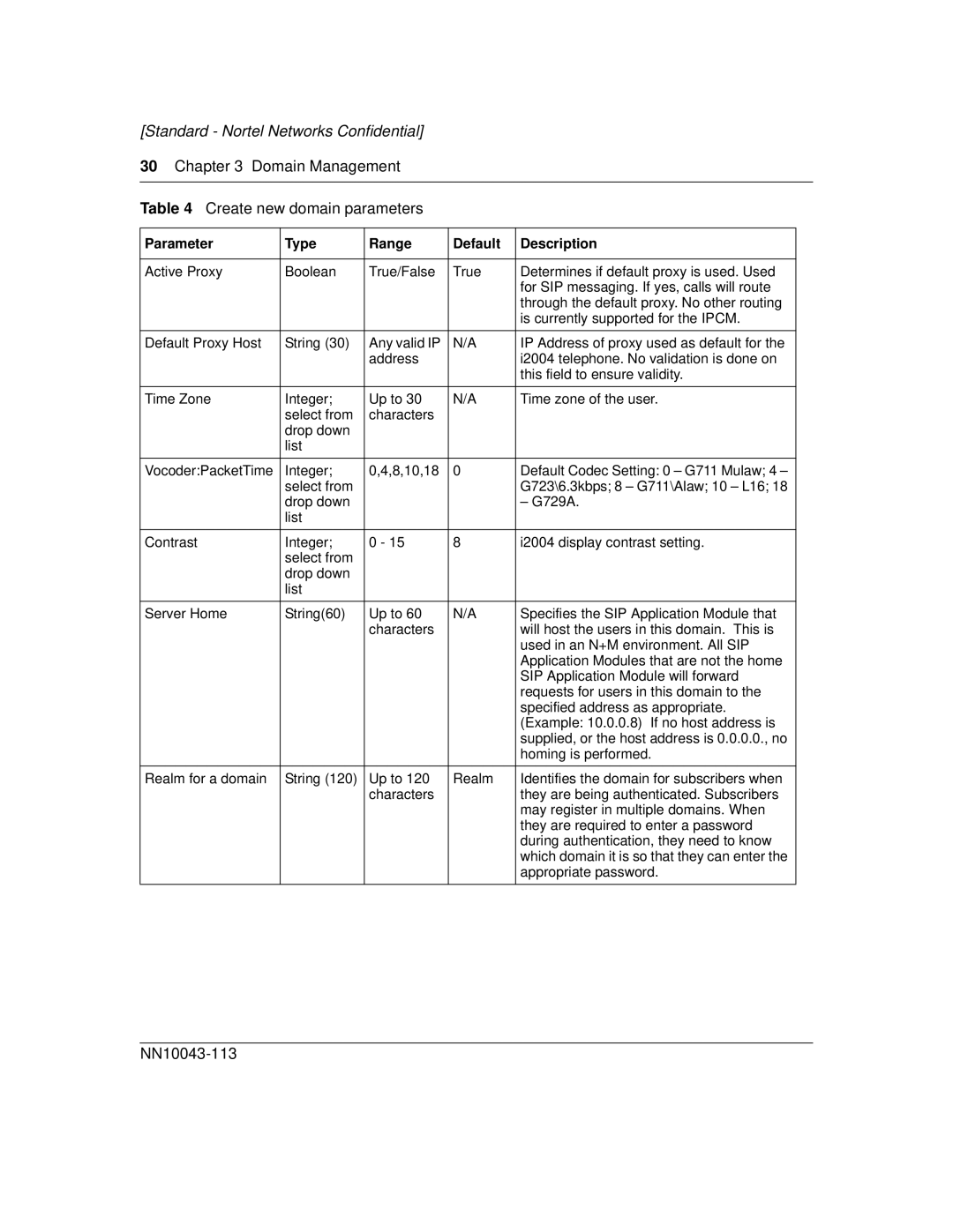 Nortel Networks NN10043-113 manual Domain Management Create new domain parameters 