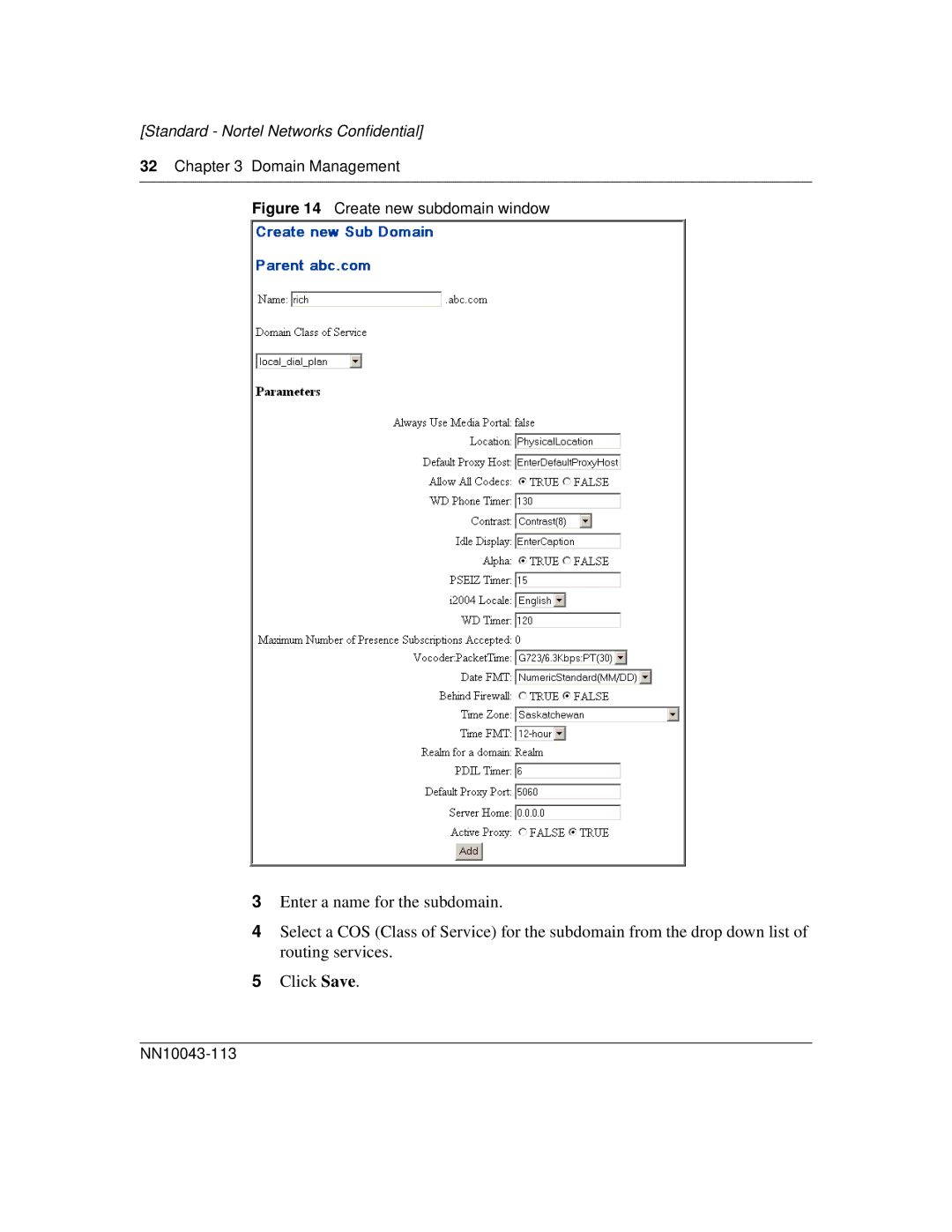 Nortel Networks NN10043-113 manual Create new subdomain window 