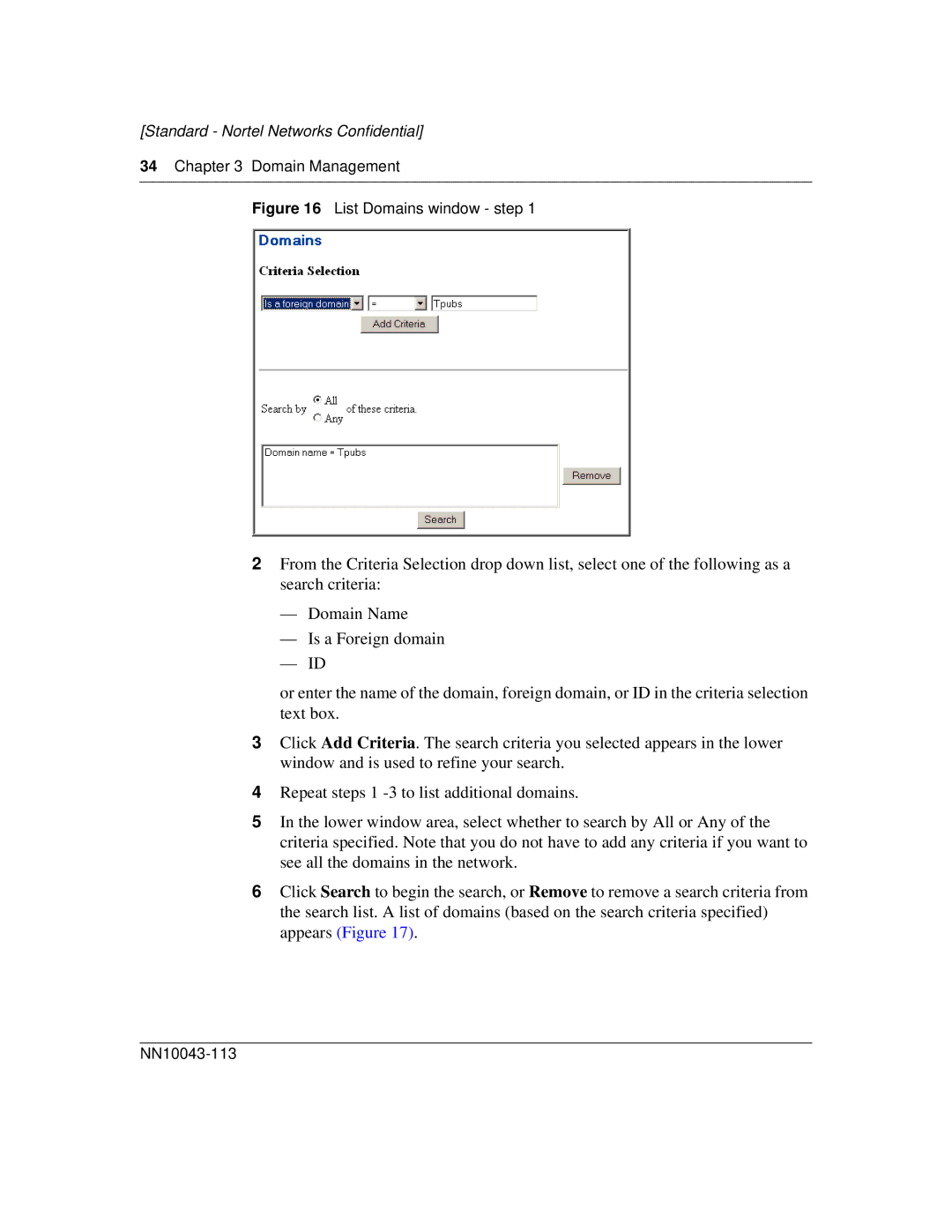 Nortel Networks NN10043-113 manual List Domains window step 