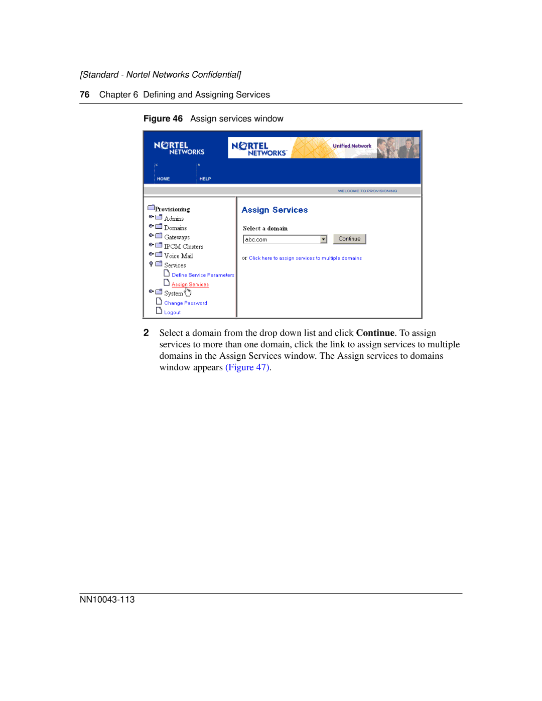 Nortel Networks NN10043-113 manual Assign services window 