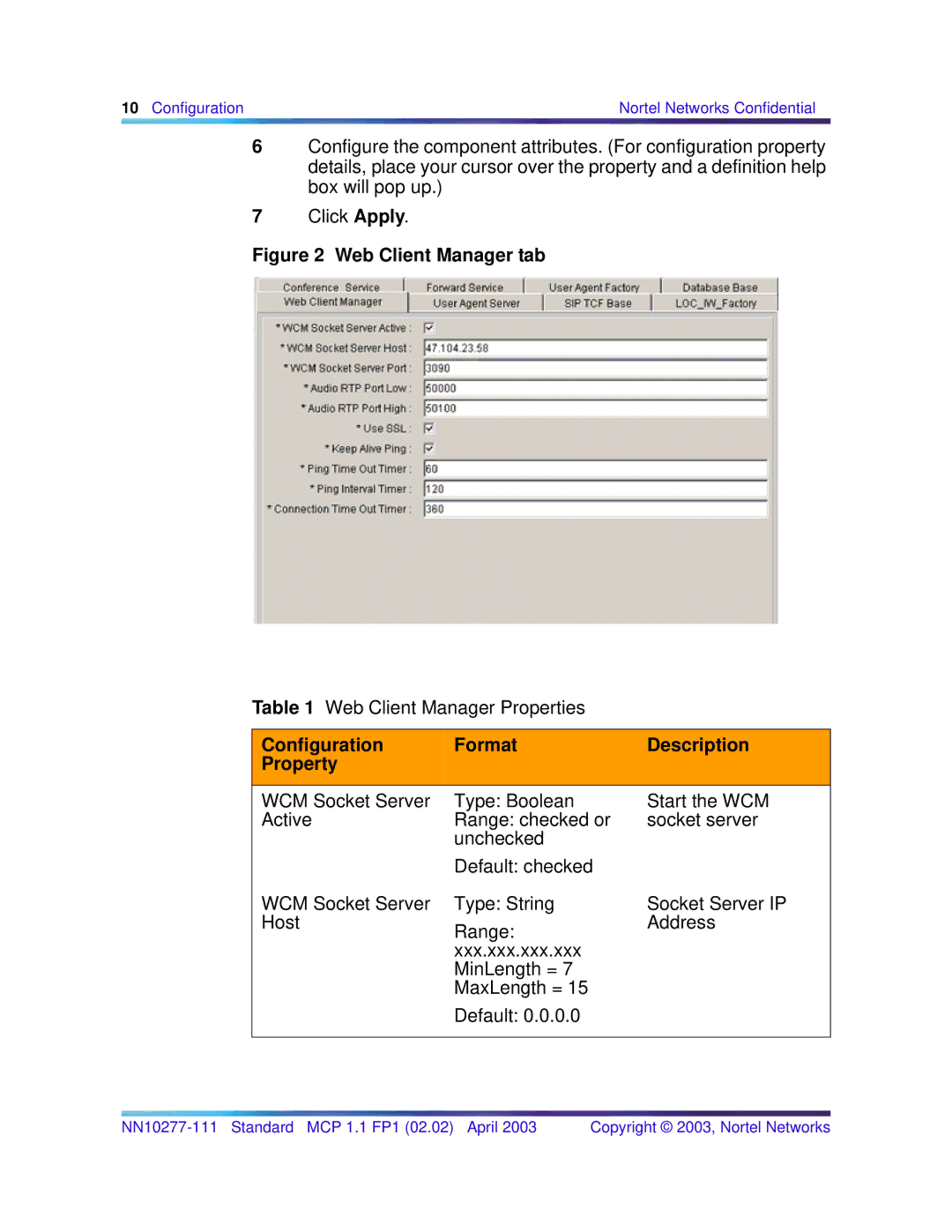 Nortel Networks NN10277-111 manual Web Client Manager tab, Configuration Format Description Property 