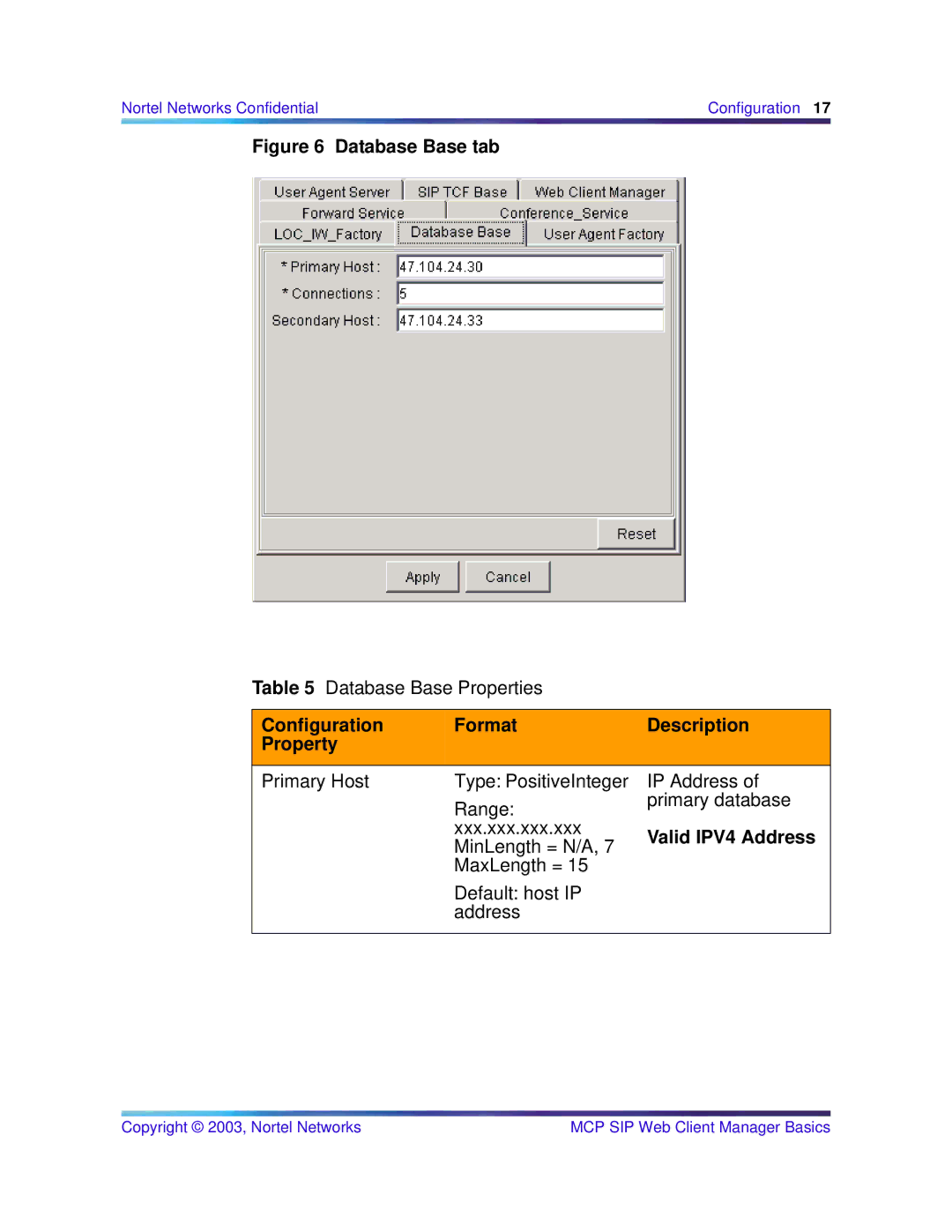 Nortel Networks NN10277-111 manual Database Base tab, Valid IPV4 Address 