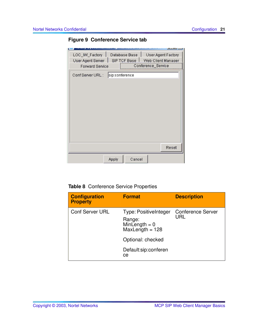 Nortel Networks NN10277-111 manual Conference Service tab 