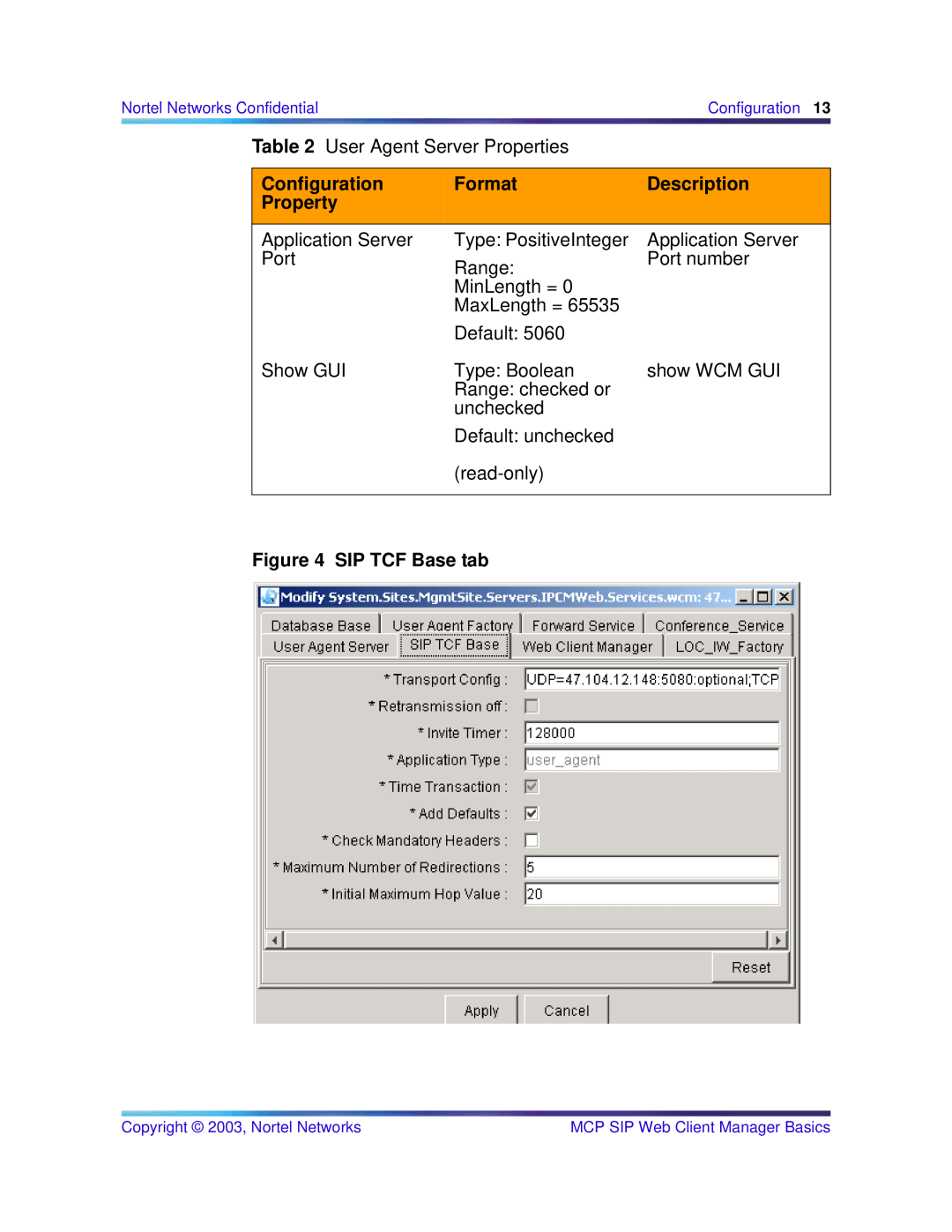 Nortel Networks NN10277-111 manual SIP TCF Base tab, Configuration, Format, Description, Property 