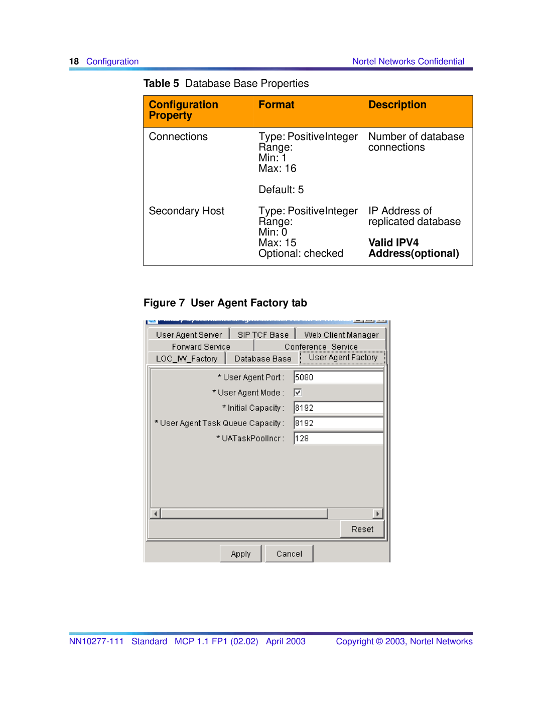 Nortel Networks NN10277-111 manual Valid IPV4, Addressoptional, User Agent Factory tab, Configuration, Format, Description 