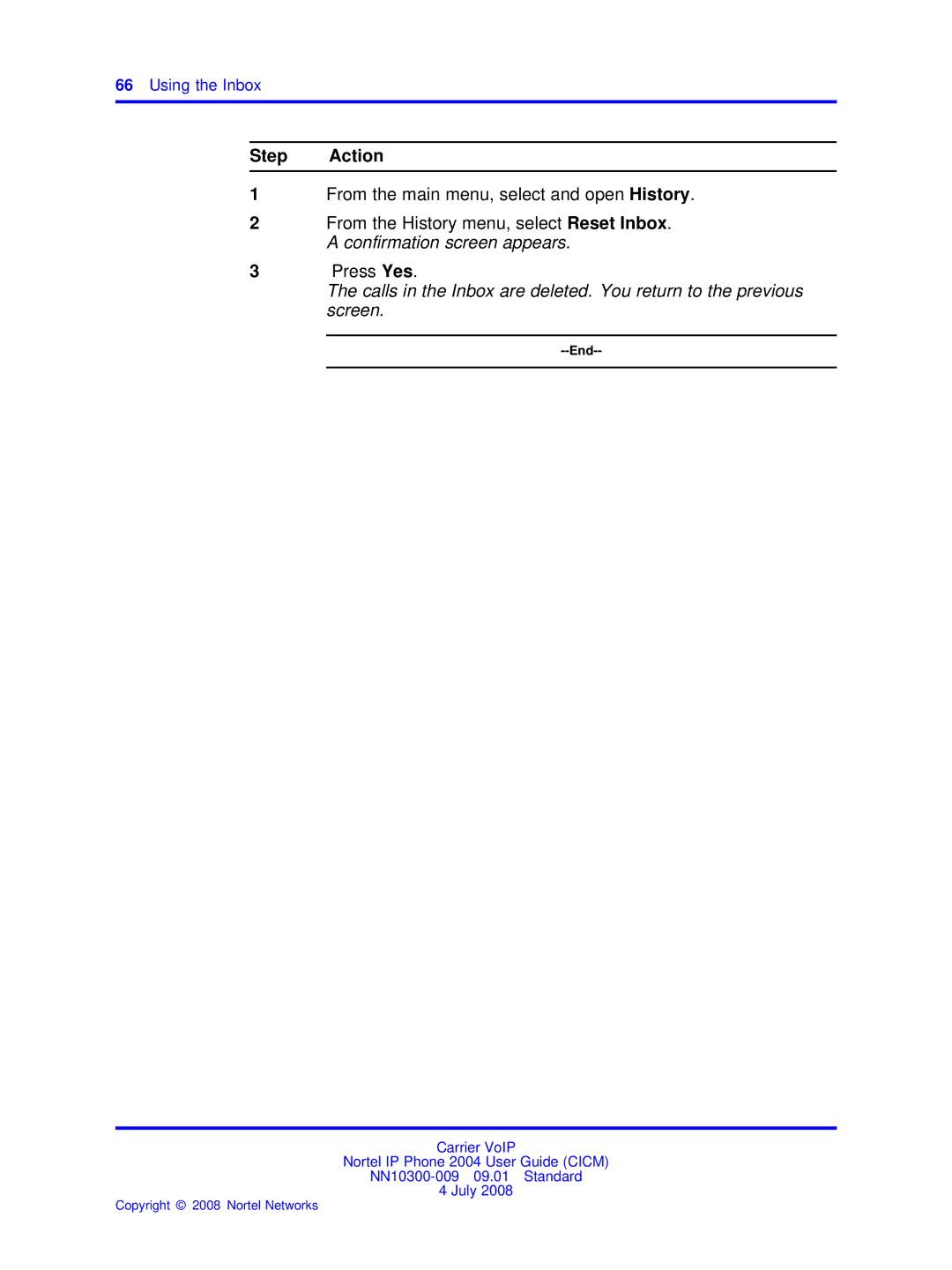 Nortel Networks NN10300-009 manual Step Action 