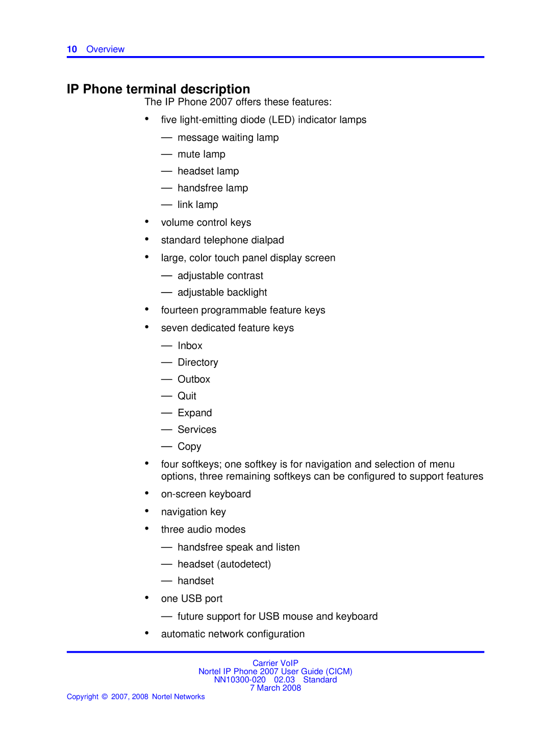 Nortel Networks NN10300-020 manual IP Phone terminal description 