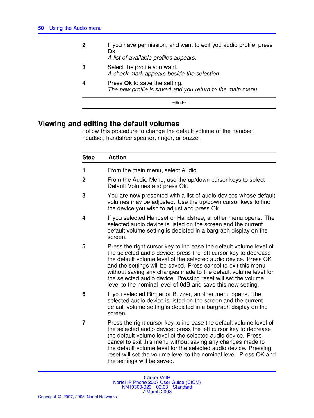 Nortel Networks NN10300-020 manual Viewing and editing the default volumes, List of available profiles appears 