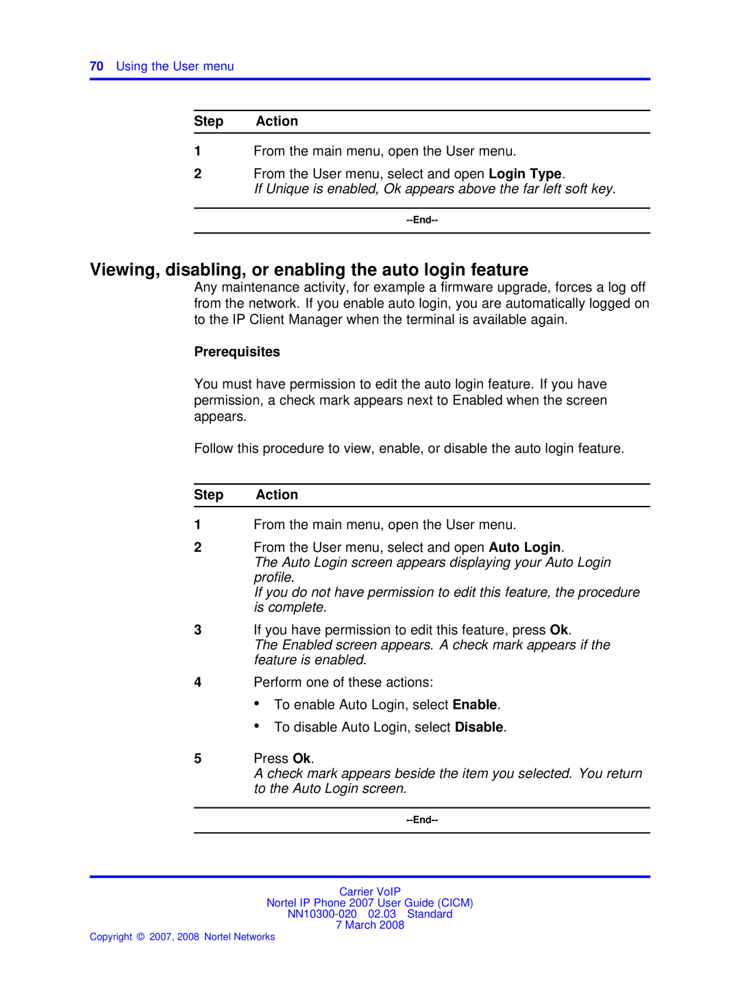 Nortel Networks NN10300-020 manual Viewing, disabling, or enabling the auto login feature 