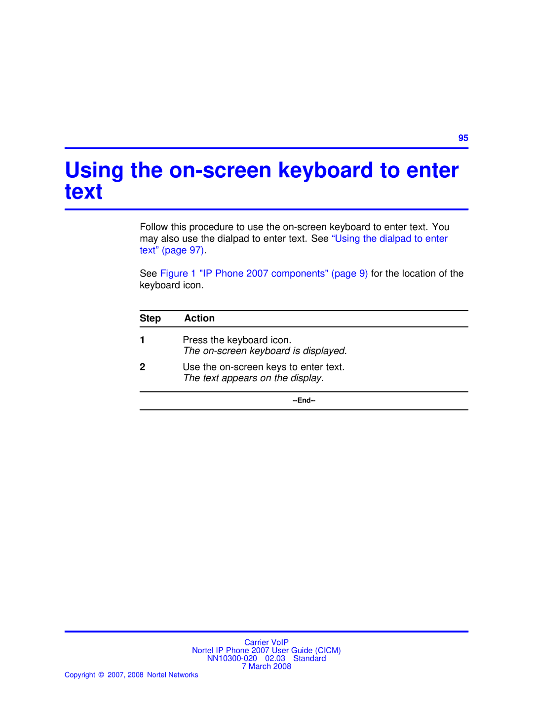 Nortel Networks NN10300-020 manual Using the on-screen keyboard to enter text, Press the keyboard icon 