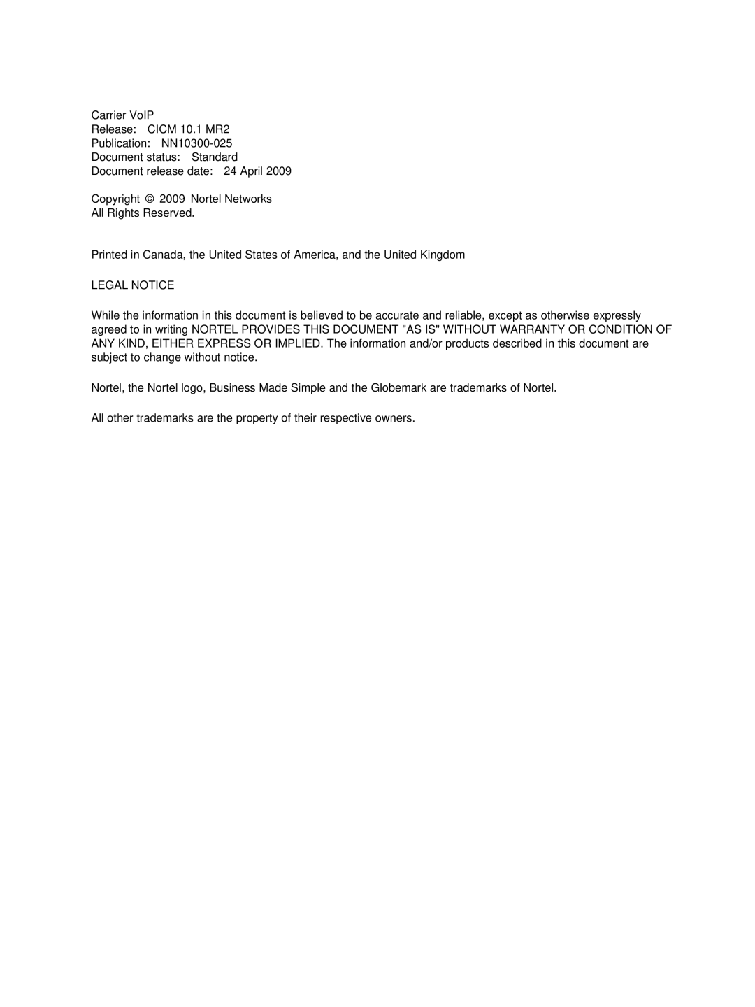 Nortel Networks NN10300-025 manual Legal Notice 