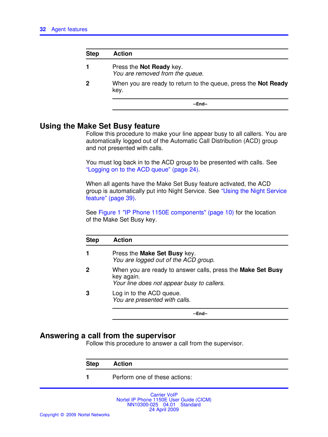 Nortel Networks NN10300-025 manual Using the Make Set Busy feature, Answering a call from the supervisor 