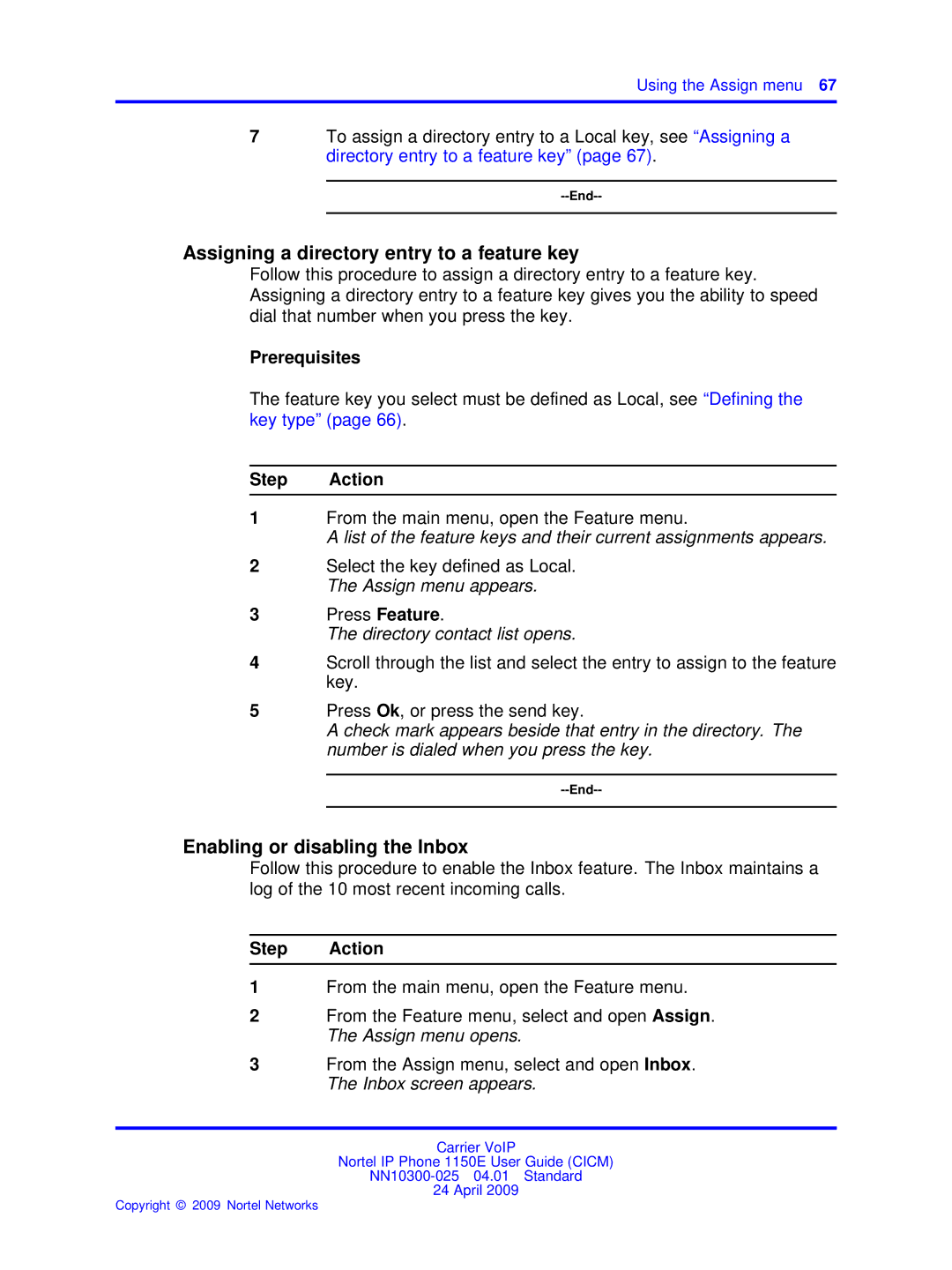 Nortel Networks NN10300-025 manual Directory contact list opens, Using the Assign menu 