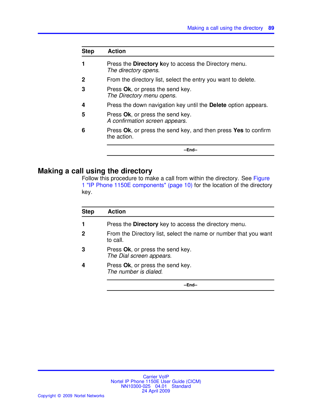 Nortel Networks NN10300-025 manual Making a call using the directory 