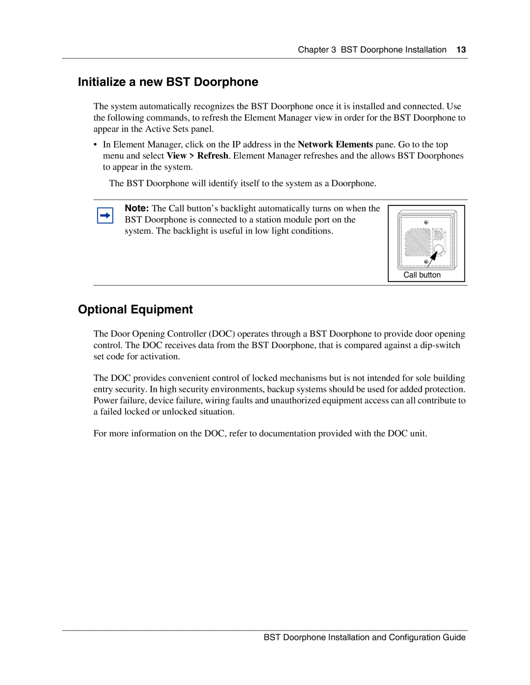 Nortel Networks NN40010-302 manual Initialize a new BST Doorphone, Optional Equipment 