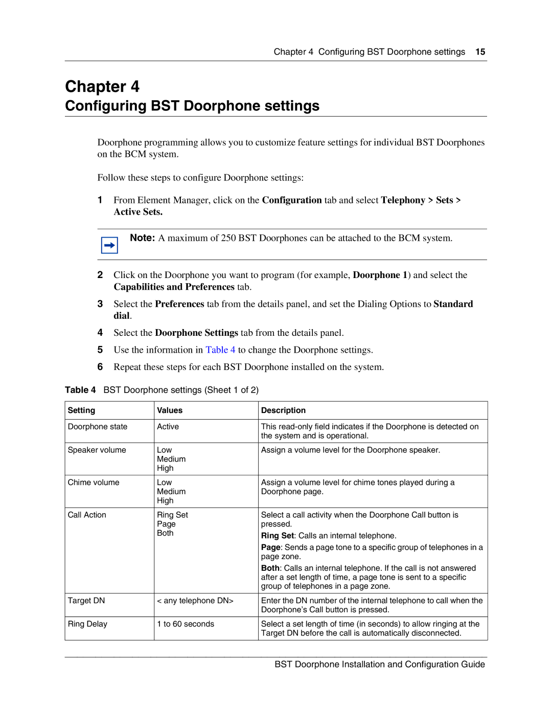 Nortel Networks NN40010-302 manual Chapter, Configuring BST Doorphone settings 