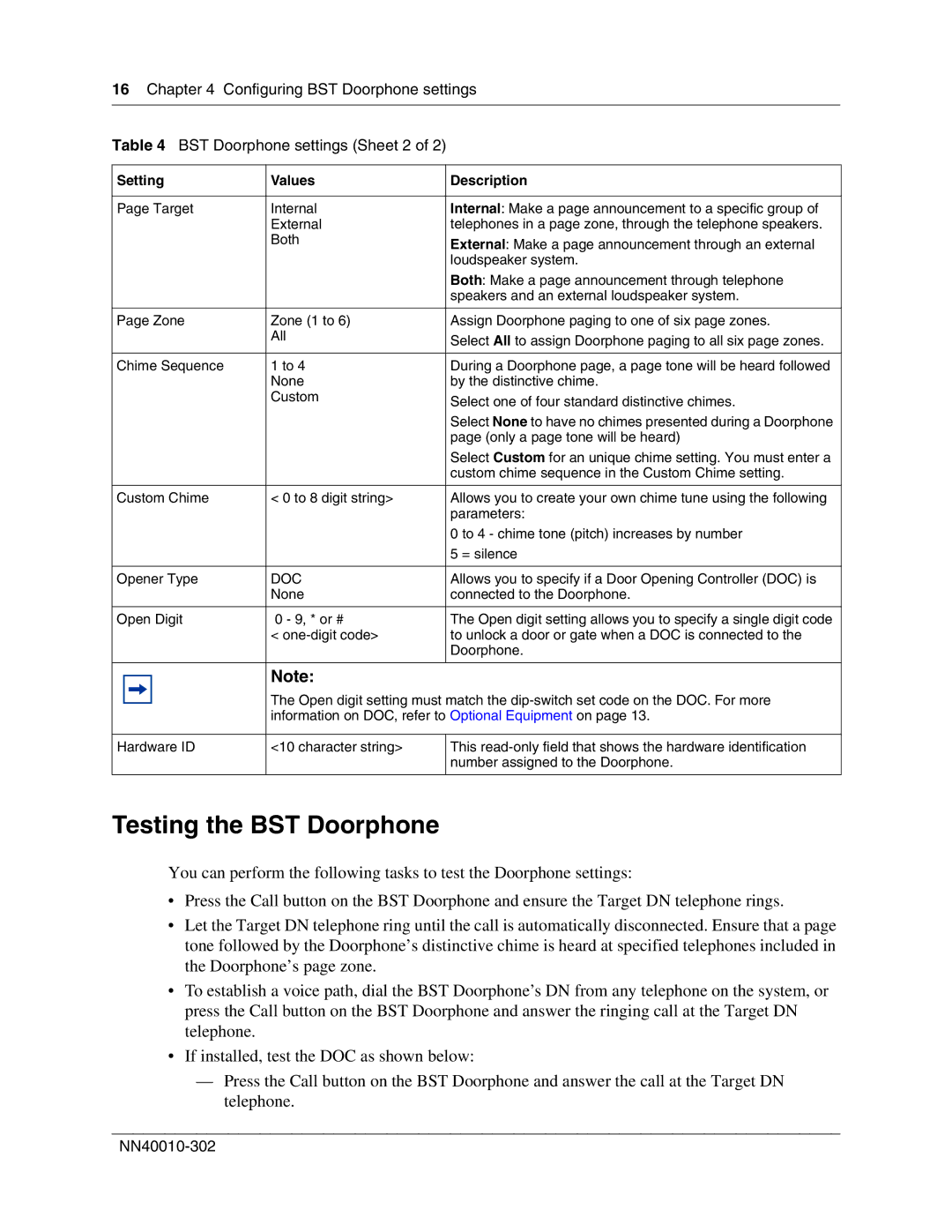 Nortel Networks NN40010-302 manual Testing the BST Doorphone, Doc 